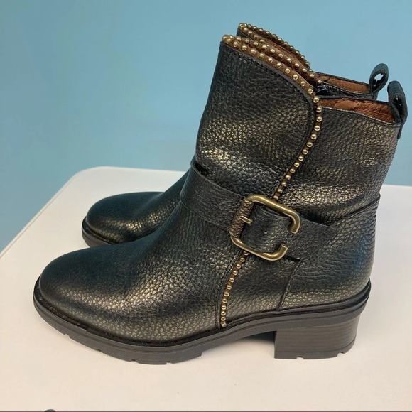 HISPANITAS Sz 6 Via Moto Leather Ankle Boots Green Gold Booties - Picture 6 of 16